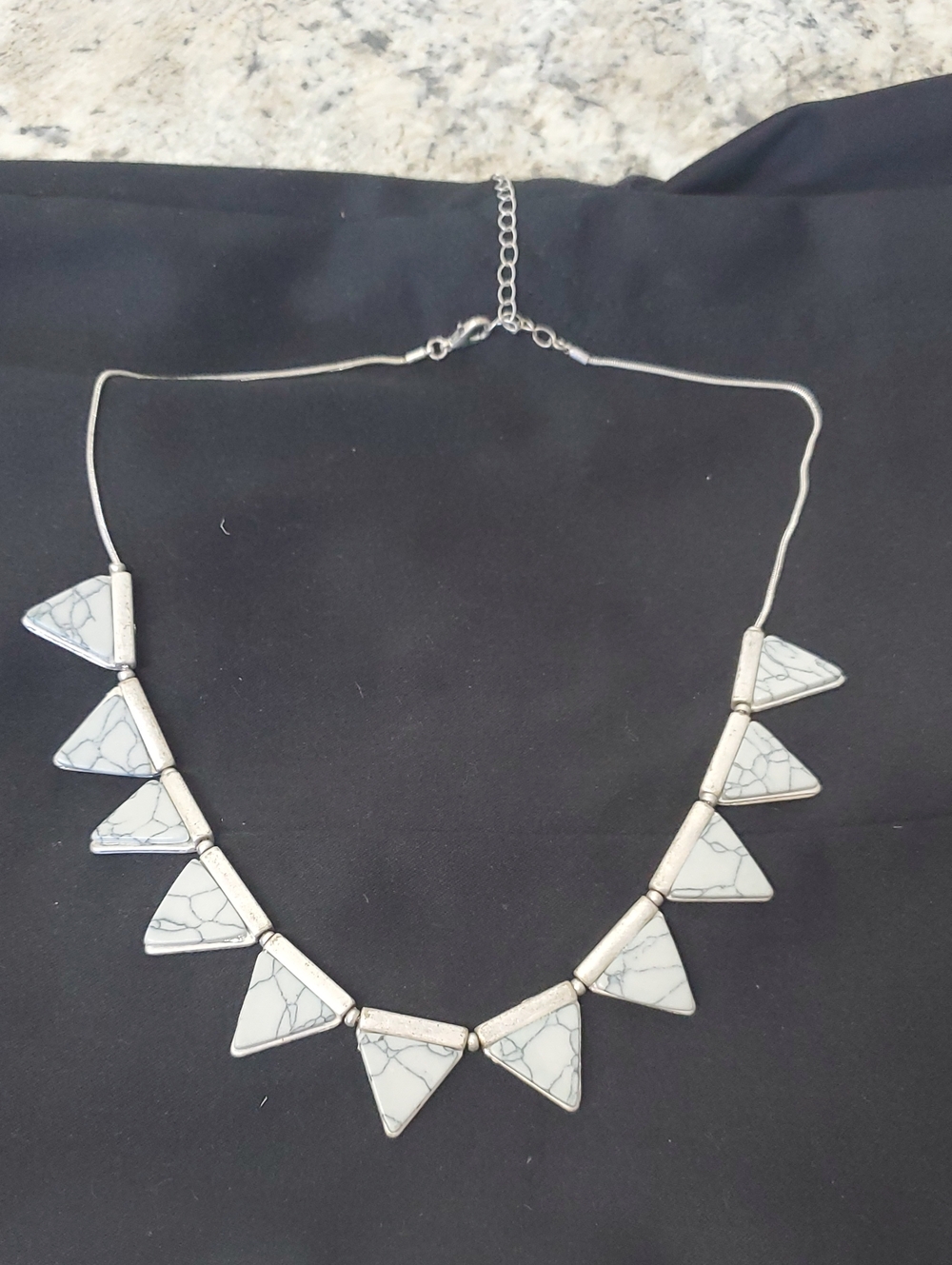 White Marble Triangle Pendant Necklace - Women Jewelry